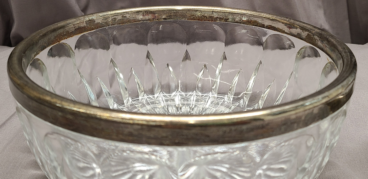 Silver Plated Rim Chip & Dip Glass Bowl Set