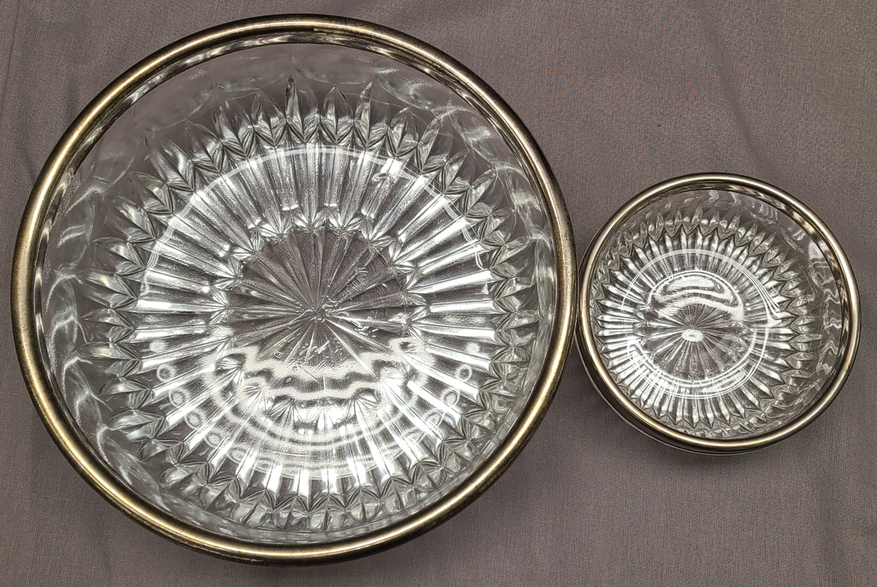 Silver Plated Rim Chip & Dip Glass Bowl Set