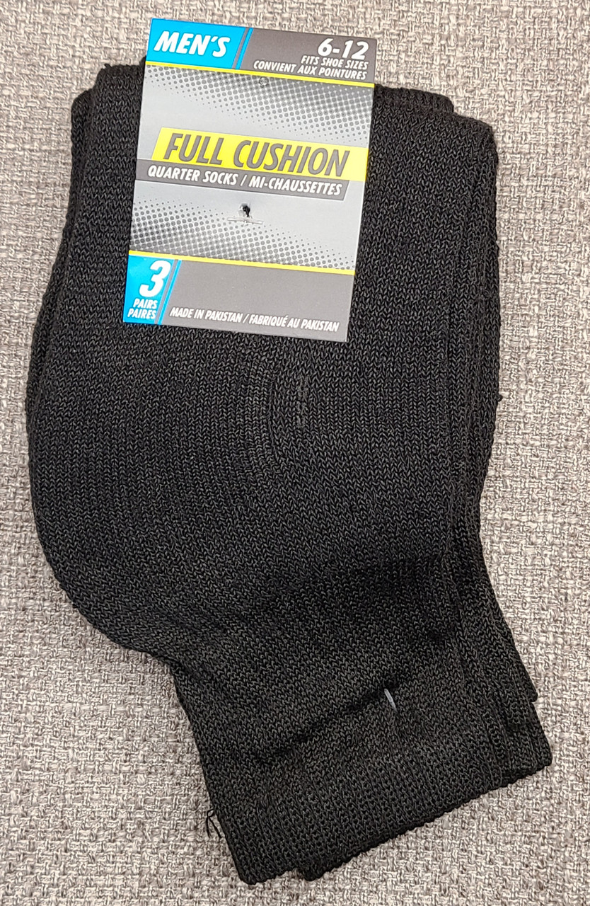 Men's Full Cushion Quarter Socks - 3 Pairs - Size 6-12