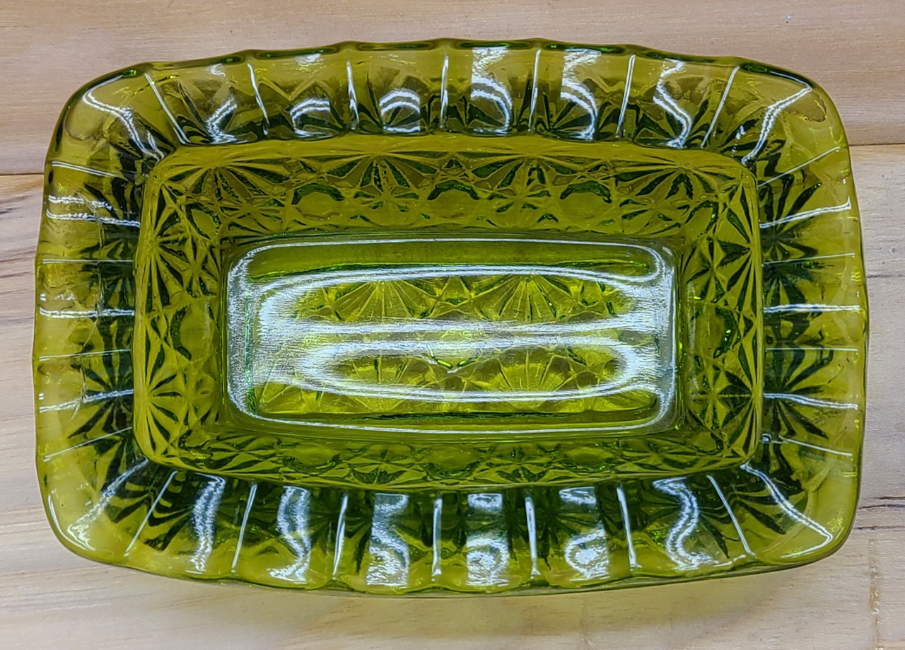 2 Matching Green Glass Rectangle Ashtrays