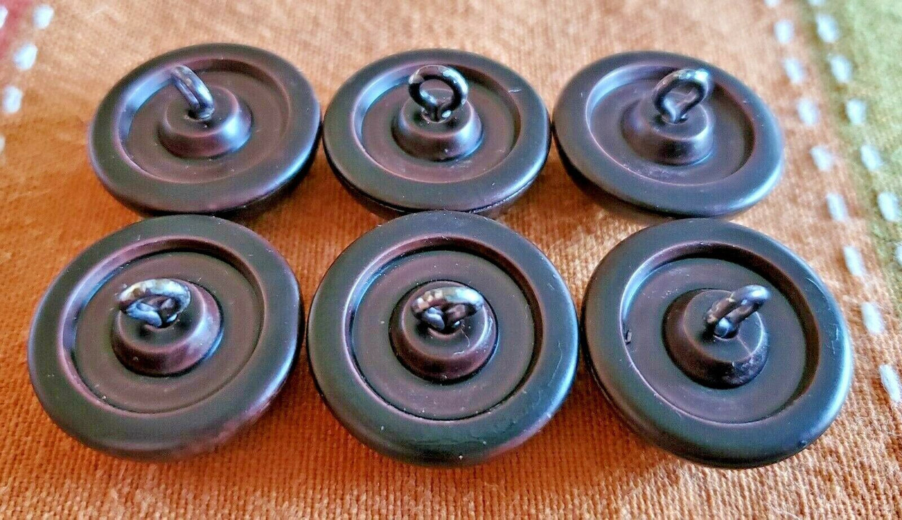 6 Large Domed Dark Brown Plastic Shank Coat Buttons 1"