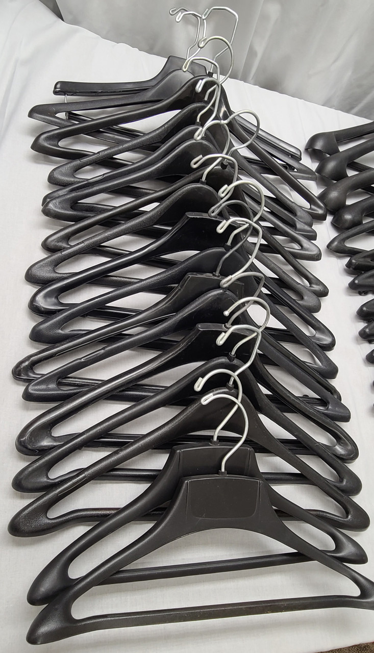 Lot of 34 Black Plastic Coat Hangers