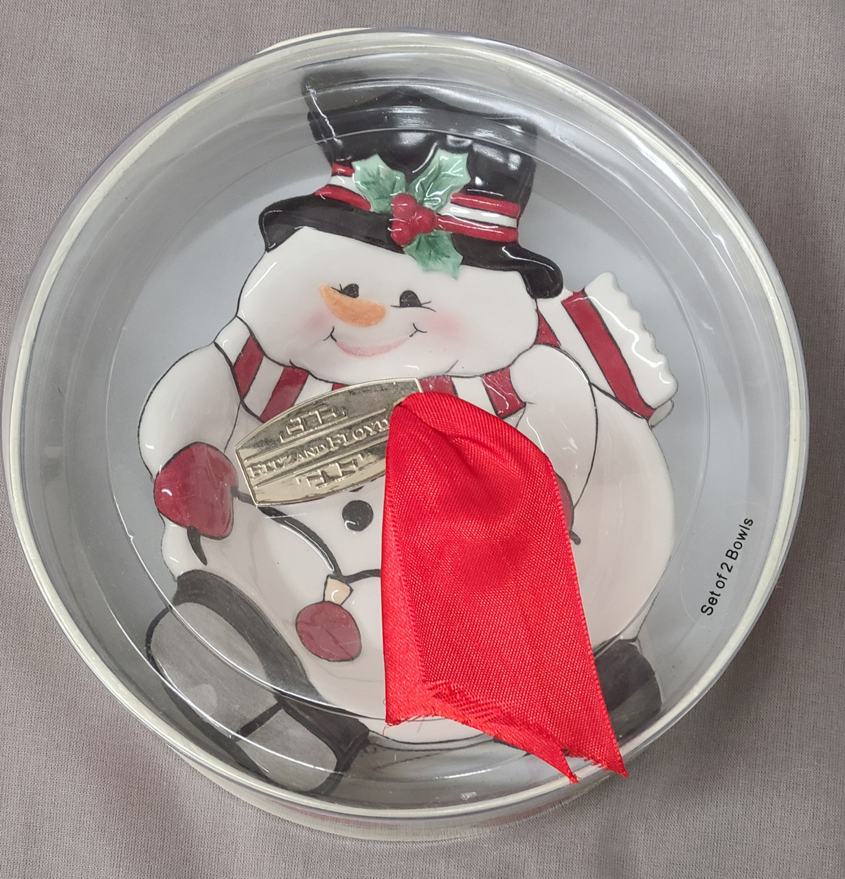 Fitz & Floyd Set of 2 Snowmen Bowls in Gift Box (Sealed)