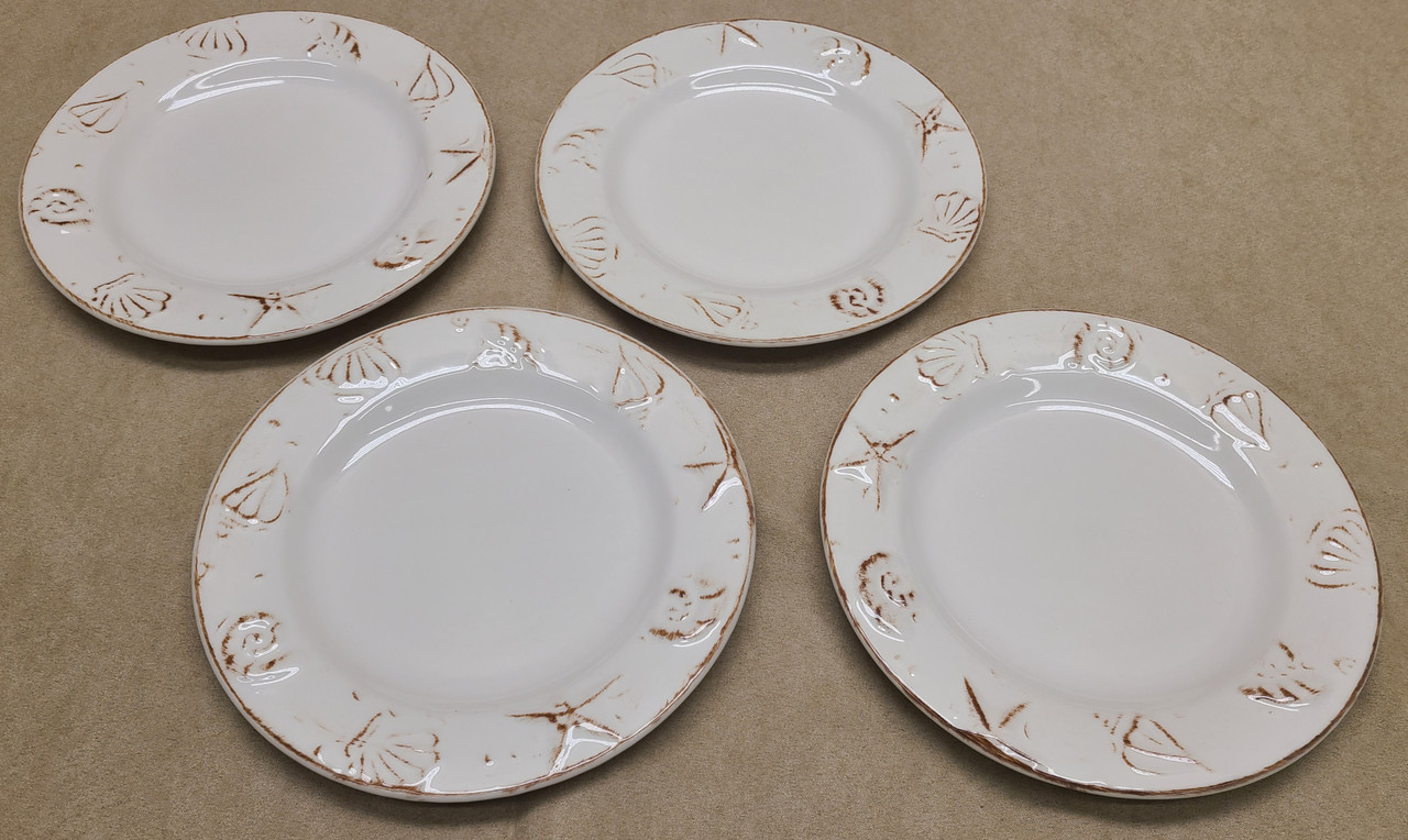 4 New Thomson Pottery "Hampton" Stoneware Seashell Salad Plates