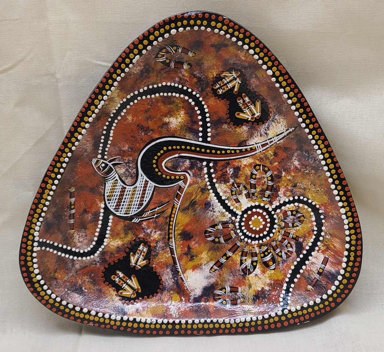 Aboriginal Australia Hand Made Dot Painted Wood Triangle Plate Art