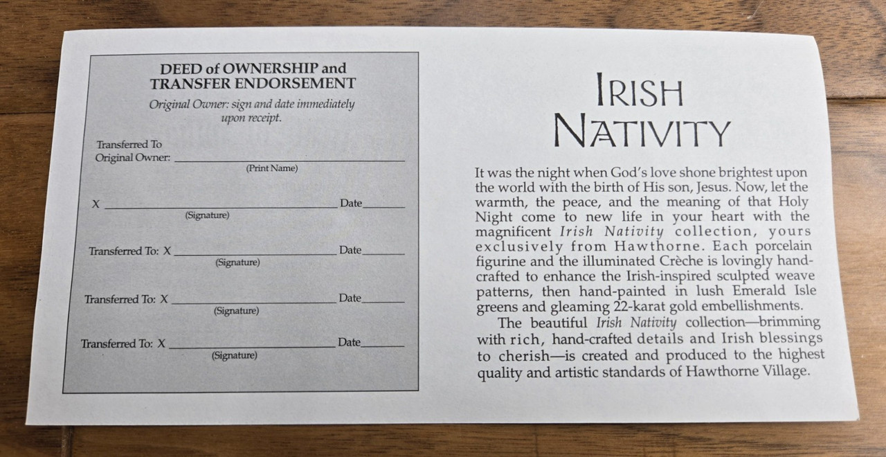 2003 Hawthorne Village Irish Nativity "Holy Creche with Lambs" (w/ Certificate) 2003 Hawthorne Village Irish Nativity "Holy Creche with Lambs" (w/ Certificate)