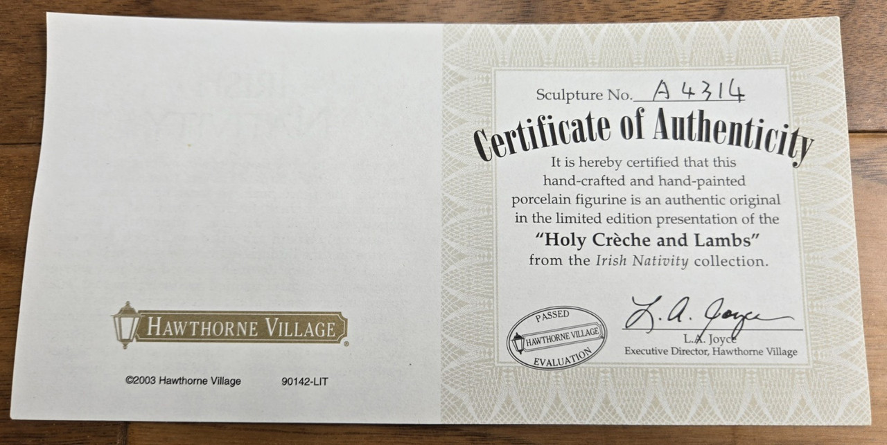 2003 Hawthorne Village Irish Nativity "Holy Creche with Lambs" (w/ Certificate) 2003 Hawthorne Village Irish Nativity "Holy Creche with Lambs" (w/ Certificate)