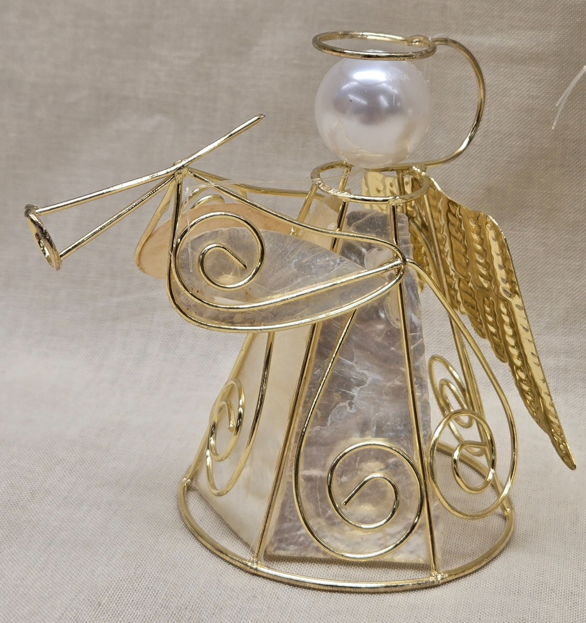 2 Capiz Shell Wire Angel Ornaments (Holding Trumpet & Choir Book) 2 Capiz Shell Wire Angel Ornaments (Holding Trumpet & Choir Book)