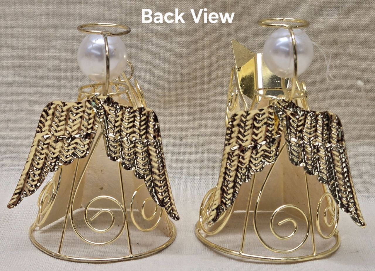 2 Capiz Shell Wire Angel Ornaments (Holding Trumpet & Choir Book) 2 Capiz Shell Wire Angel Ornaments (Holding Trumpet & Choir Book)