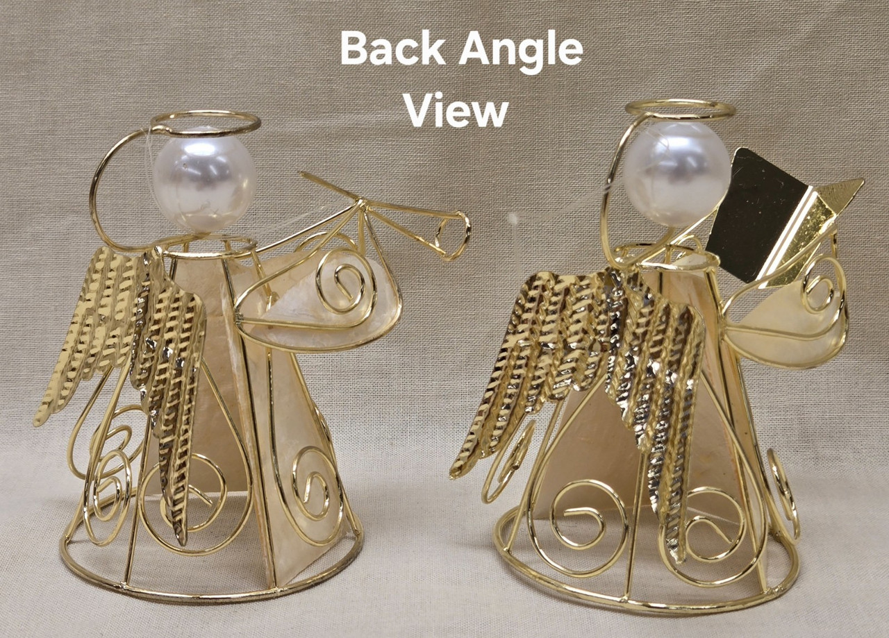 2 Capiz Shell Wire Angel Ornaments (Holding Trumpet & Choir Book) 2 Capiz Shell Wire Angel Ornaments (Holding Trumpet & Choir Book)