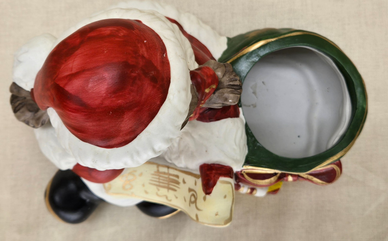 RARE Christmas Ceramic Planter Little Girl Reading Music in Santa Suit w/Sack