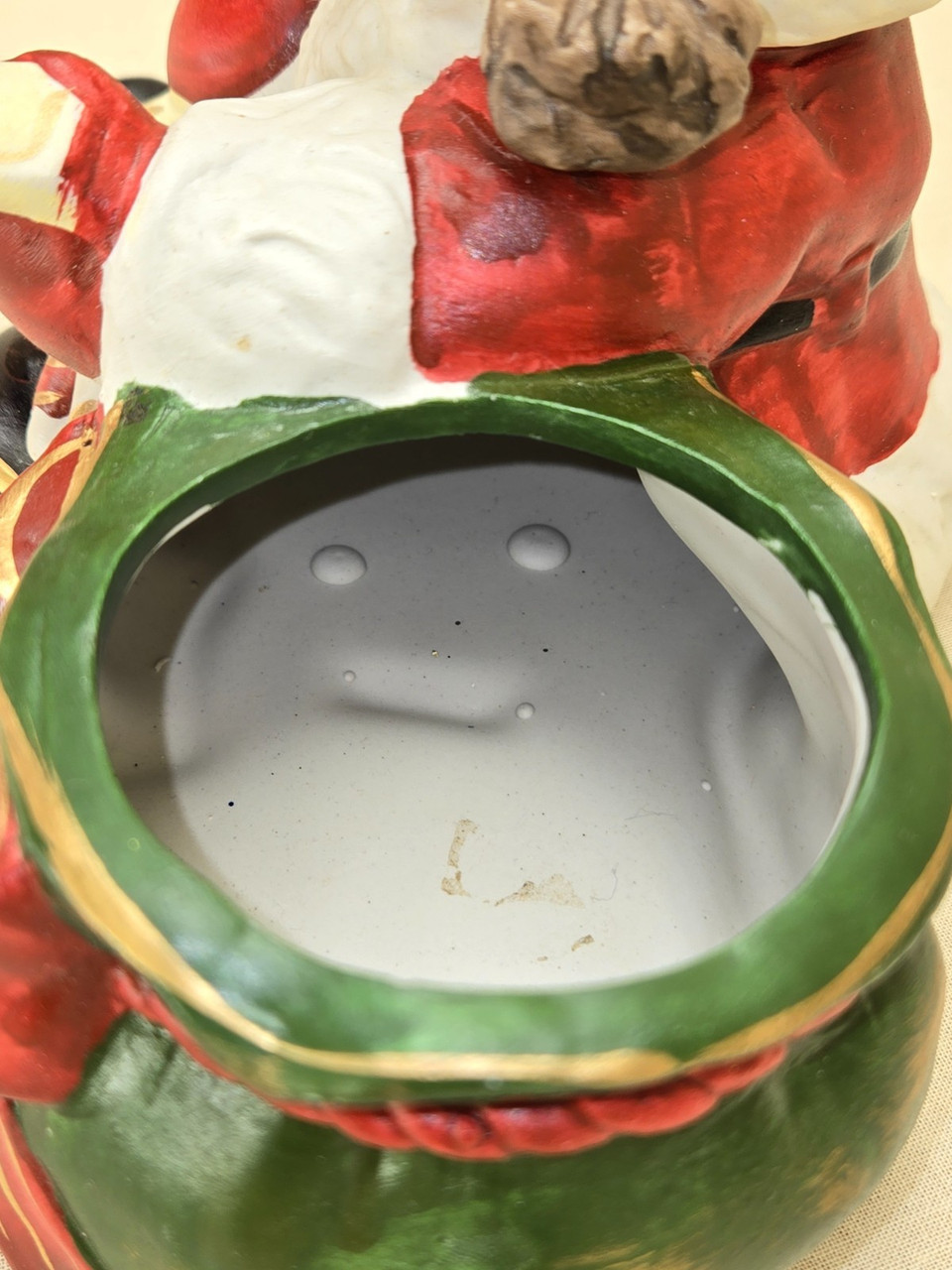 RARE Christmas Ceramic Planter Little Girl Reading Music in Santa Suit w/Sack