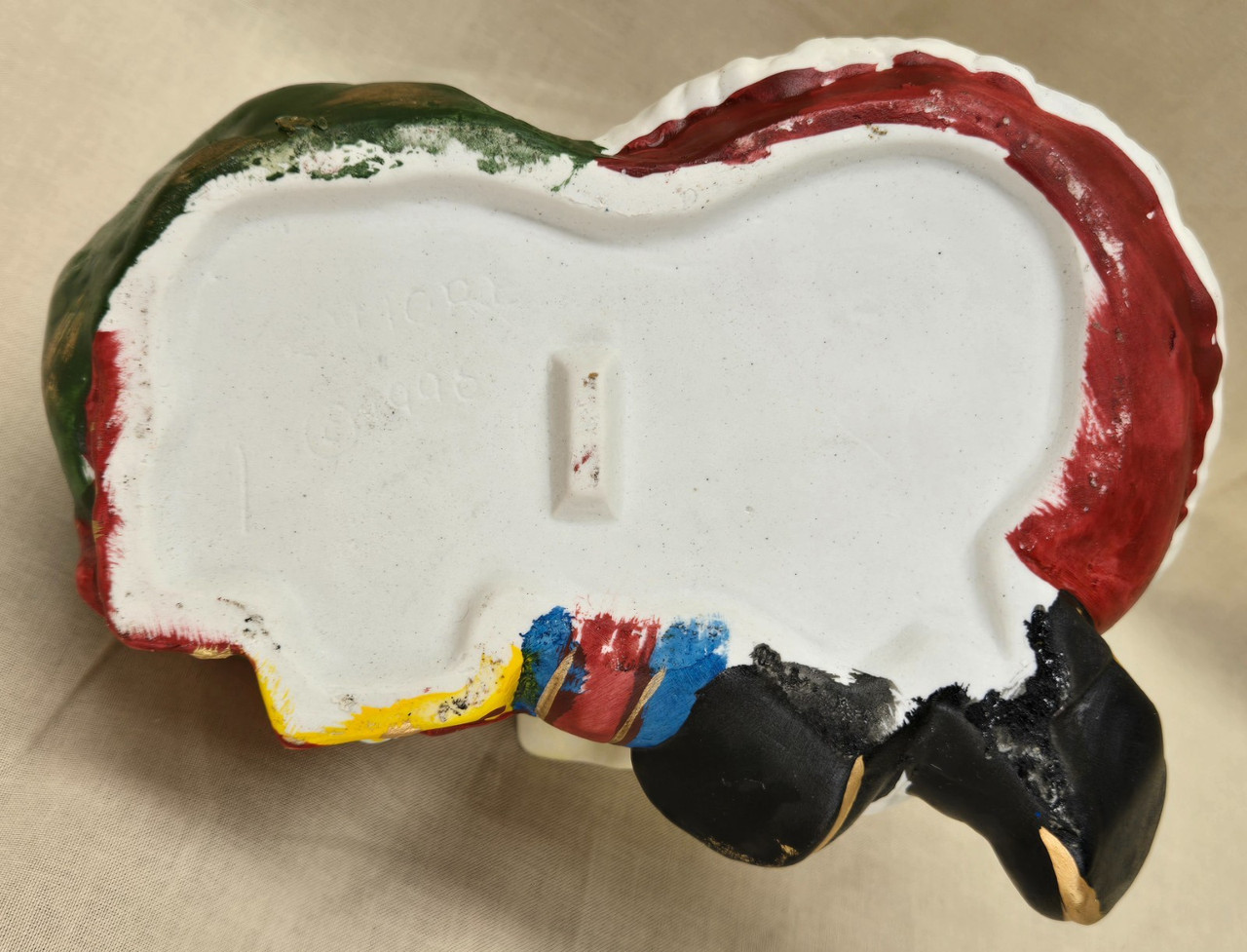 RARE Christmas Ceramic Planter Little Girl Reading Music in Santa Suit w/Sack