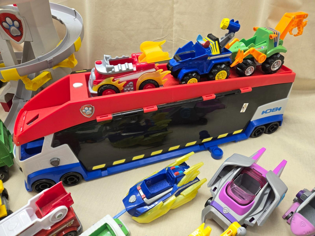 Huge Lot of Paw Patrol Toys Fire Truck Semi Cars Figurines Movies Huge Lot of Paw Patrol Toys Fire Truck Semi Cars Figurines Movies