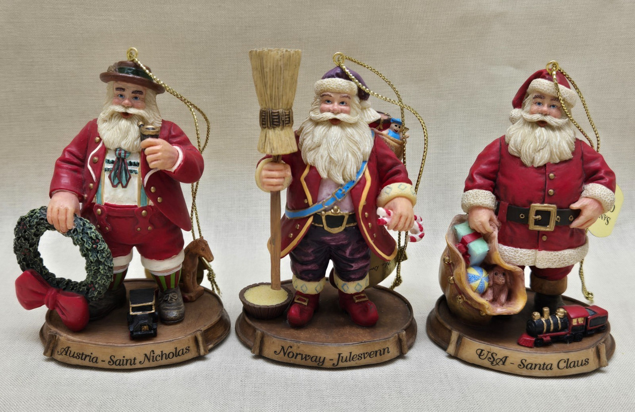 3 Danbury Mint Santa Around the World Ornaments - Austria, Norway, USA 3 Danbury Mint Santa Around the World Ornaments - Austria, Norway, USA