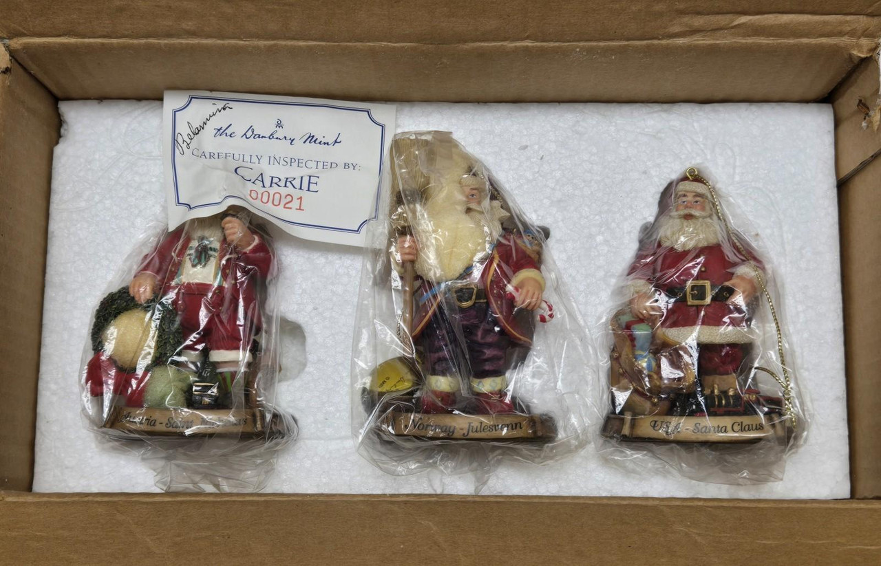 3 Danbury Mint Santa Around the World Ornaments - Austria, Norway, USA 3 Danbury Mint Santa Around the World Ornaments - Austria, Norway, USA