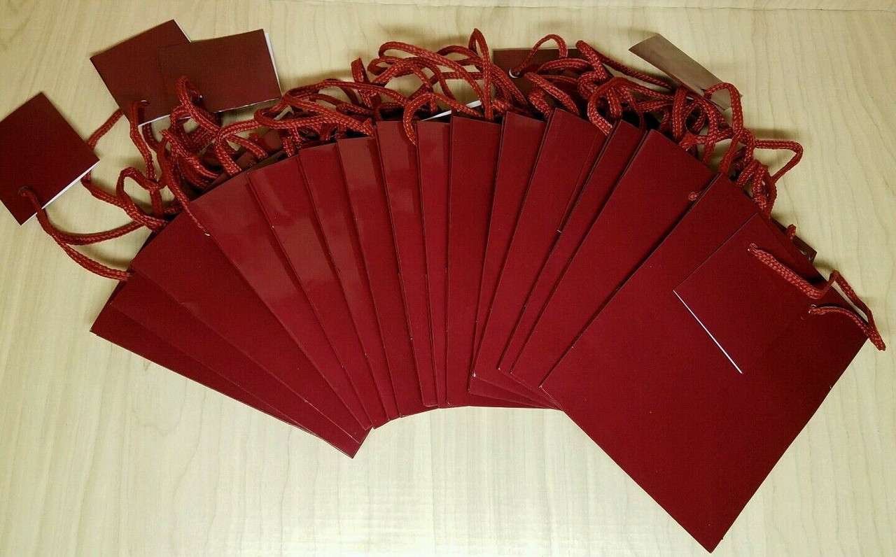 15 Glossy DARK RED Gift Bags w/ Nylon Handles & Attached Card (5.25"x4.25")