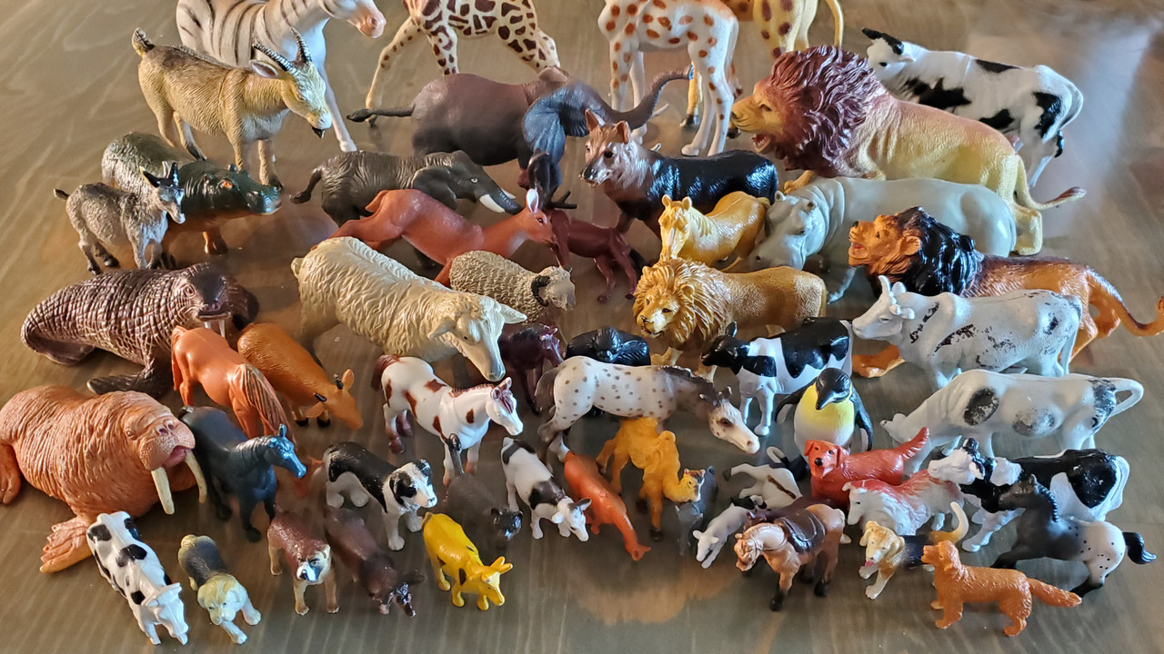 Lot of 54 Assorted Small Plastic Animal Toys
