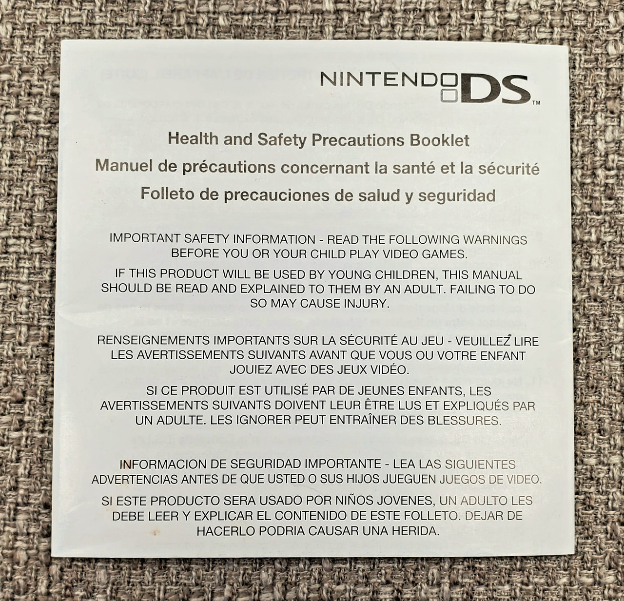 Nintendo DS Health and Safety Precautions Booklet Only