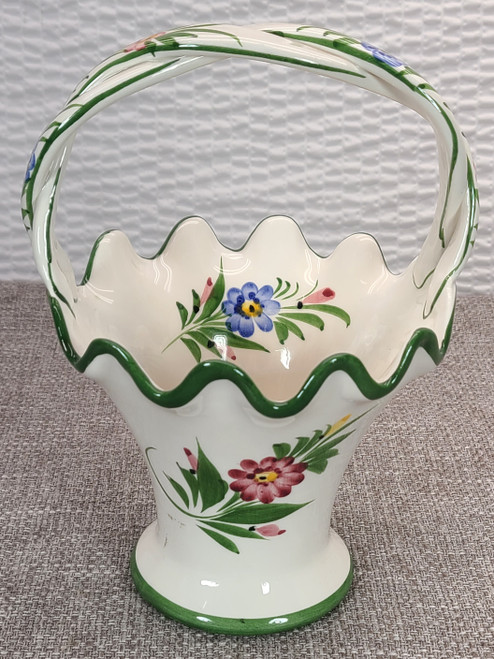 Hand-Painted Porcelain Portugal Basket Vase