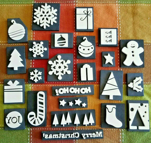 Lot of 24 CHRISTMAS Themed Foam Stamps - Snowflakes,Trees,Presents