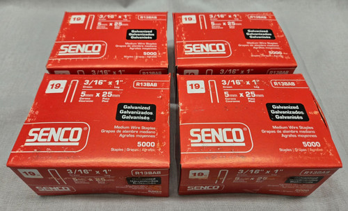 Senco 3/16" x 1" Wire Staples (4 boxes) 19 gauge R13BAB Senco 3/16" x 1" Wire Staples (4 boxes) 19 gauge R13BAB