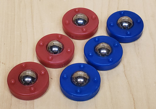 6 Roller Pucks (3 red, 3 blue) Shuffleboard Game Extra Pieces