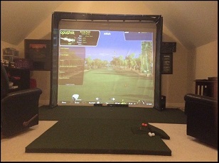 golf simulator setup with hitting mat