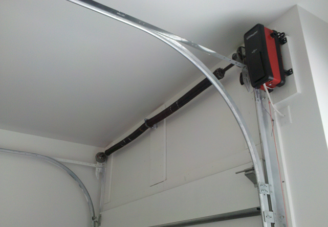 Close up angle of a side-mounted garage door opener