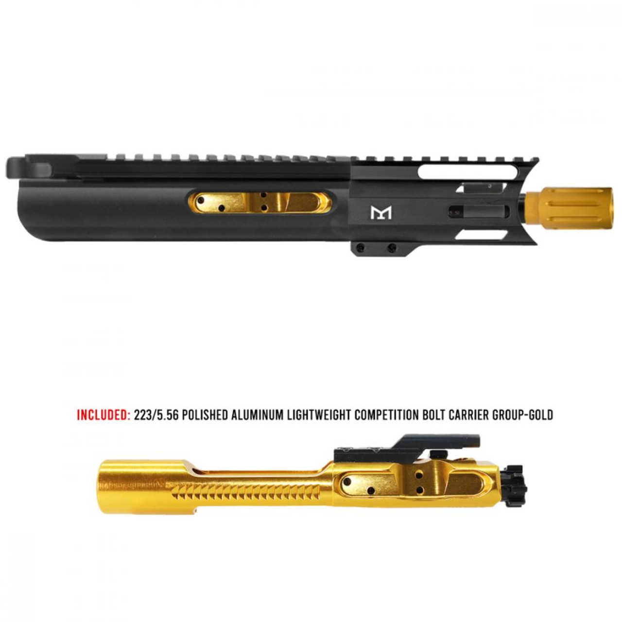 MCS AR-15 5.56 NATO 5'' PISTOL - FORGED UPPER WITH 4'' M LOK HANDGUARD SLICK SLIDE INCLUDED GOLD BCG - UPPER ASSEMBLY 