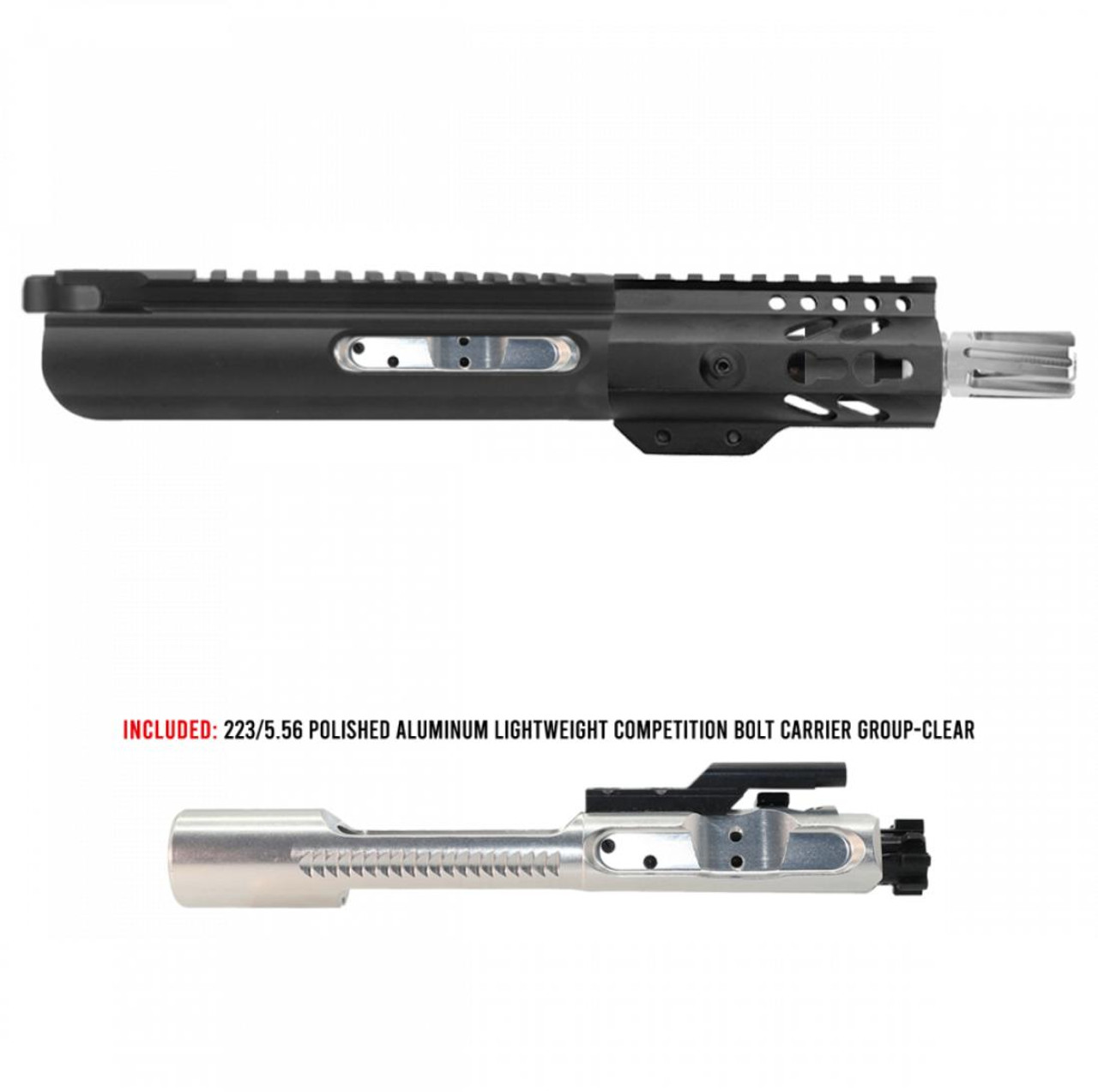 MCS AR-15 5.56 NATO 5'' PISTOL - FORGED UPPER WITH 4'' M LOK HANDGUARD SLICK SLIDE INCLUDED SILVER BCG - UPPER ASSEMBLY 