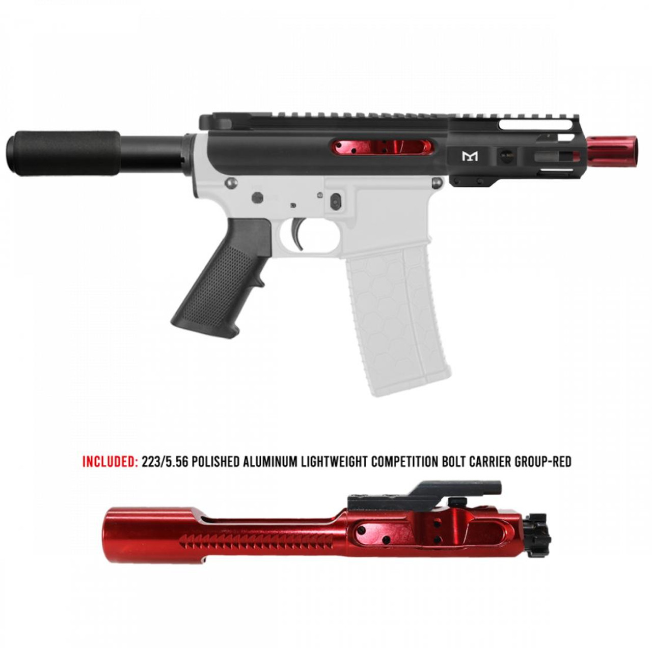 MCS AR-15 5.56 NATO 5'' PISTOL KIT - FORGED UPPER WITH 4'' M LOK RAIL - INCLUDED RED BCG 