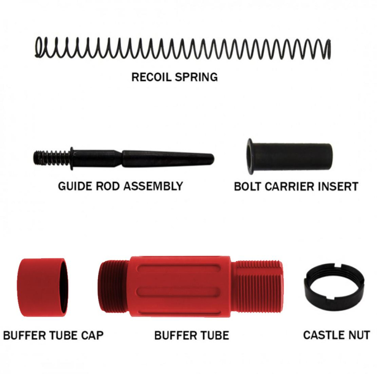 MCS AR-15 Complete Compact Short Buffer Tube Kit 3.5'' Cerakote - Red 