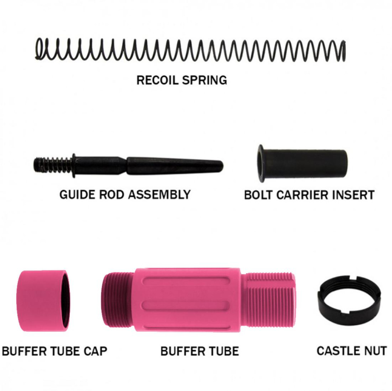 MCS AR-15 Complete Compact Short Buffer Tube Kit 3.5'' Cerakote - Pink 