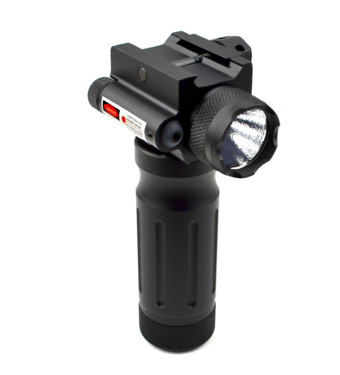 Tactical LED Aluminum Front Grip Flashlight and Red Laser Sight Combo