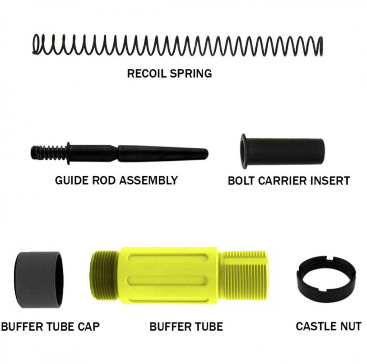  MCS AR-15 Complete Compact Short Buffer Tube Kit 3.5'' Cerakote - Lemon Yellow W/ Black Cap 