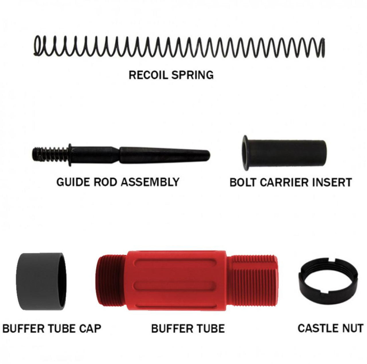 MCS AR-15 Complete Compact Short Buffer Tube Kit 3.5'' Cerakote - Red W/ Black Cap 