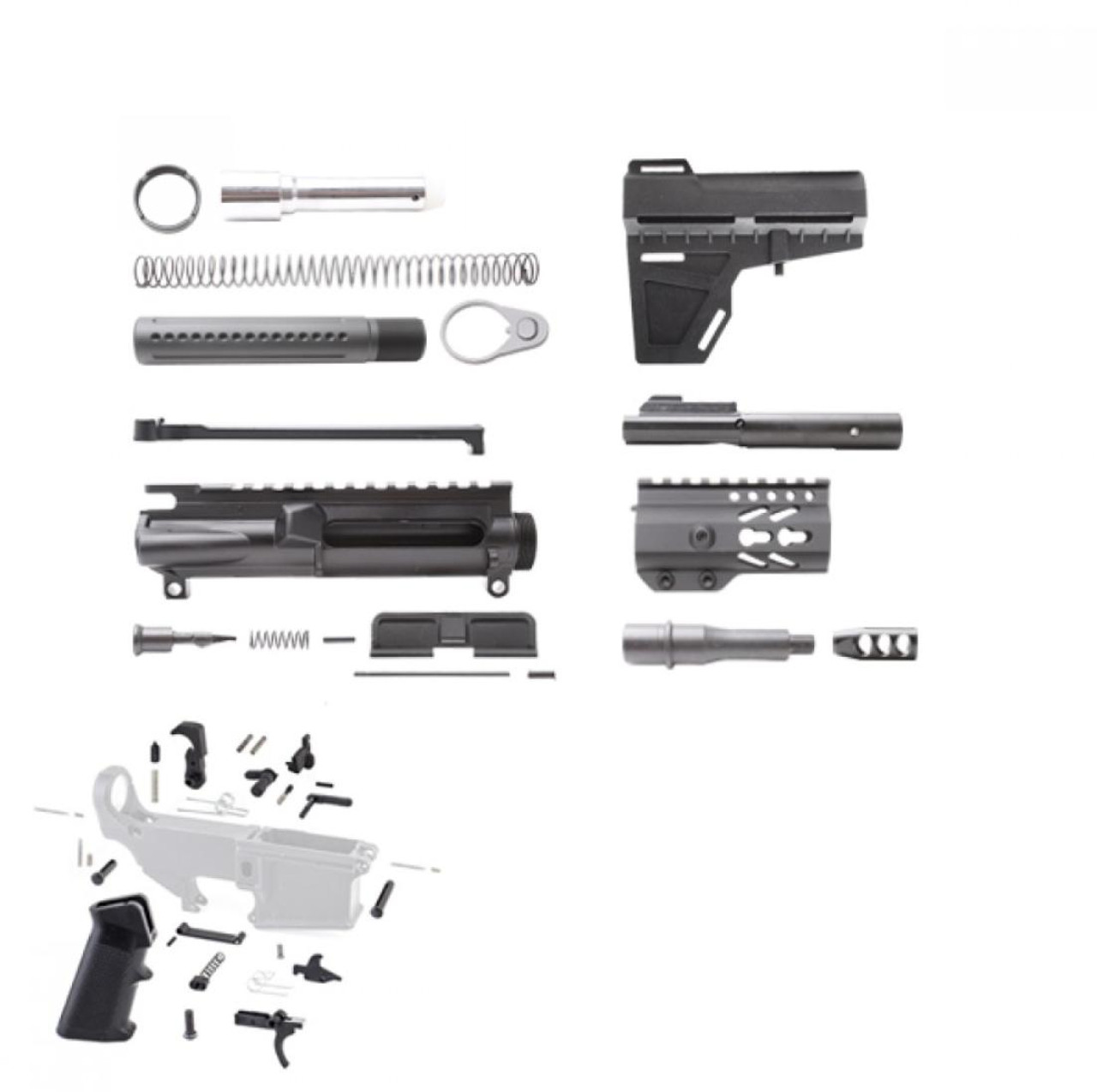 MCS AR 9MM 4.5" PISTOL BUILD KIT W/ 4" KEYMOD RAIL HANDGUARD BCG LPK & SHOCKWAVE BLADE KIT 