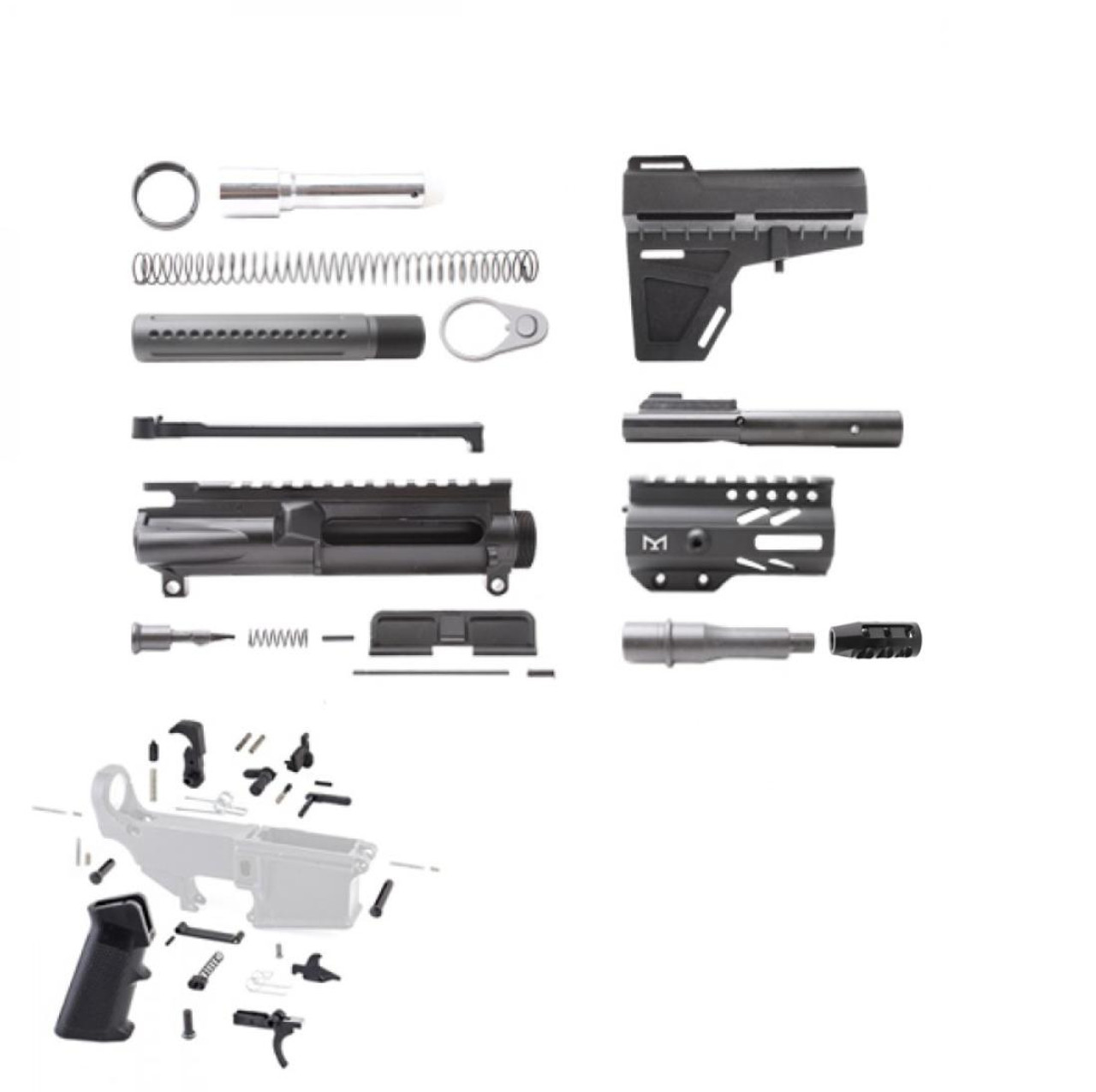 MCS AR 9MM 4.5" PISTOL BUILD KIT W/ 4" M-LOK HANDGUARD BCG LPK & SHOCKWAVE BLADE KIT 