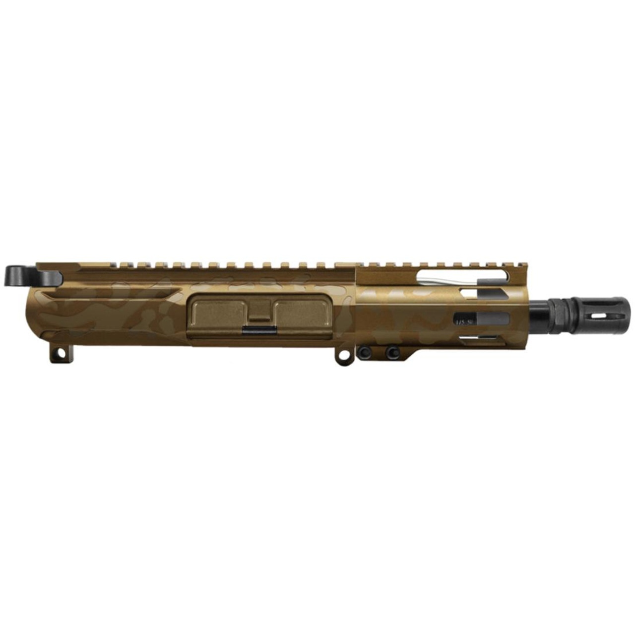 MCS AR-15 5.56 NATO 5'' CAMO PISTOL UPPER - BILLET UPPER WITH 4'' COMBAT M-LOK HANDGUARD C CUT - CERAKOTE CAMO V2 