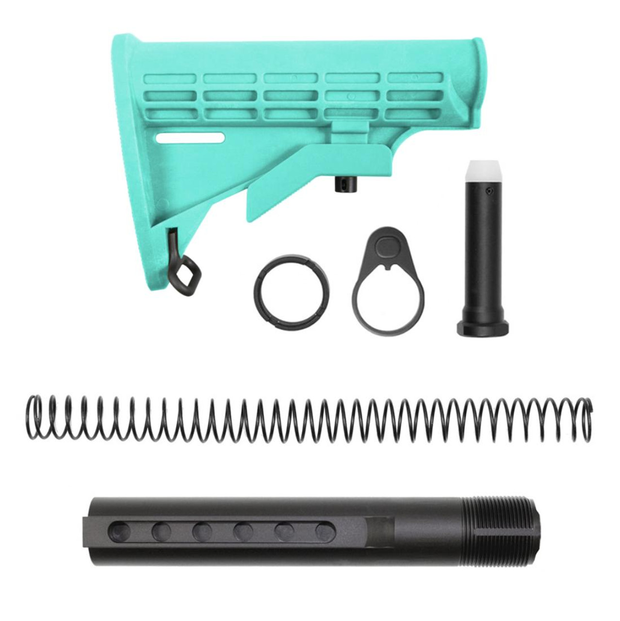 MCS AR-15 .223/5.56 Collapsible Carbine Stock - Cerakote Robins Egg W/ 6-Position Buffer Tube Kit - Mil-Spec 