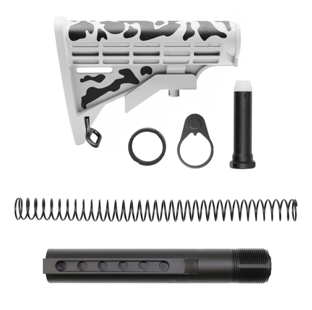 MCS AR-15 .223/5.56 Collapsible Carbine Stock - Cerakote Camo Bright White W/ 6-Position Buffer Tube Kit - Mil-Spec 