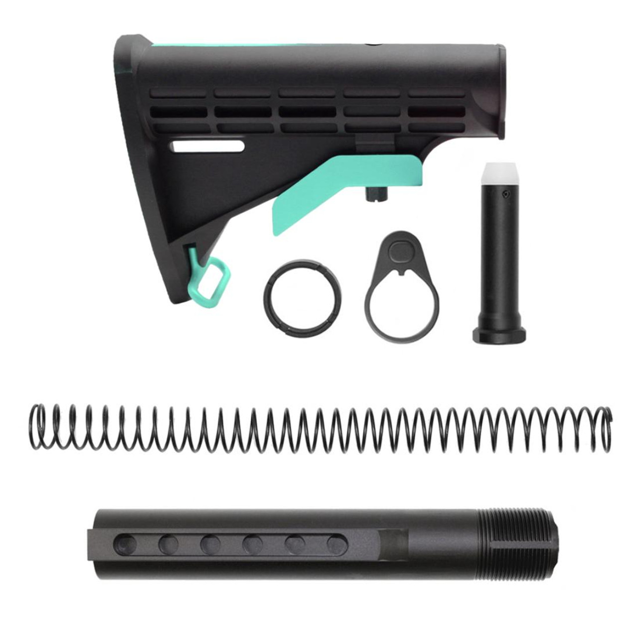 MCS AR-15 .223/5.56 Collapsible Carbine Stock - Cerakote GRADIENT ROBINS EGG W/ 6-Position Buffer Tube Kit - Mil-Spec 