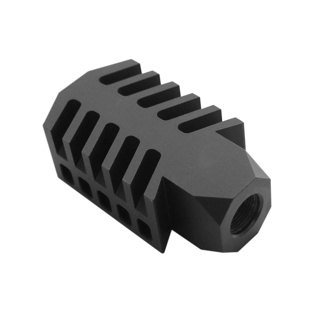 Black Mini Tanker Linear Muzzle Brake 1/2x28 TPI For .22, .223, 5.56, 5.7x28 – Includes Crush Washer