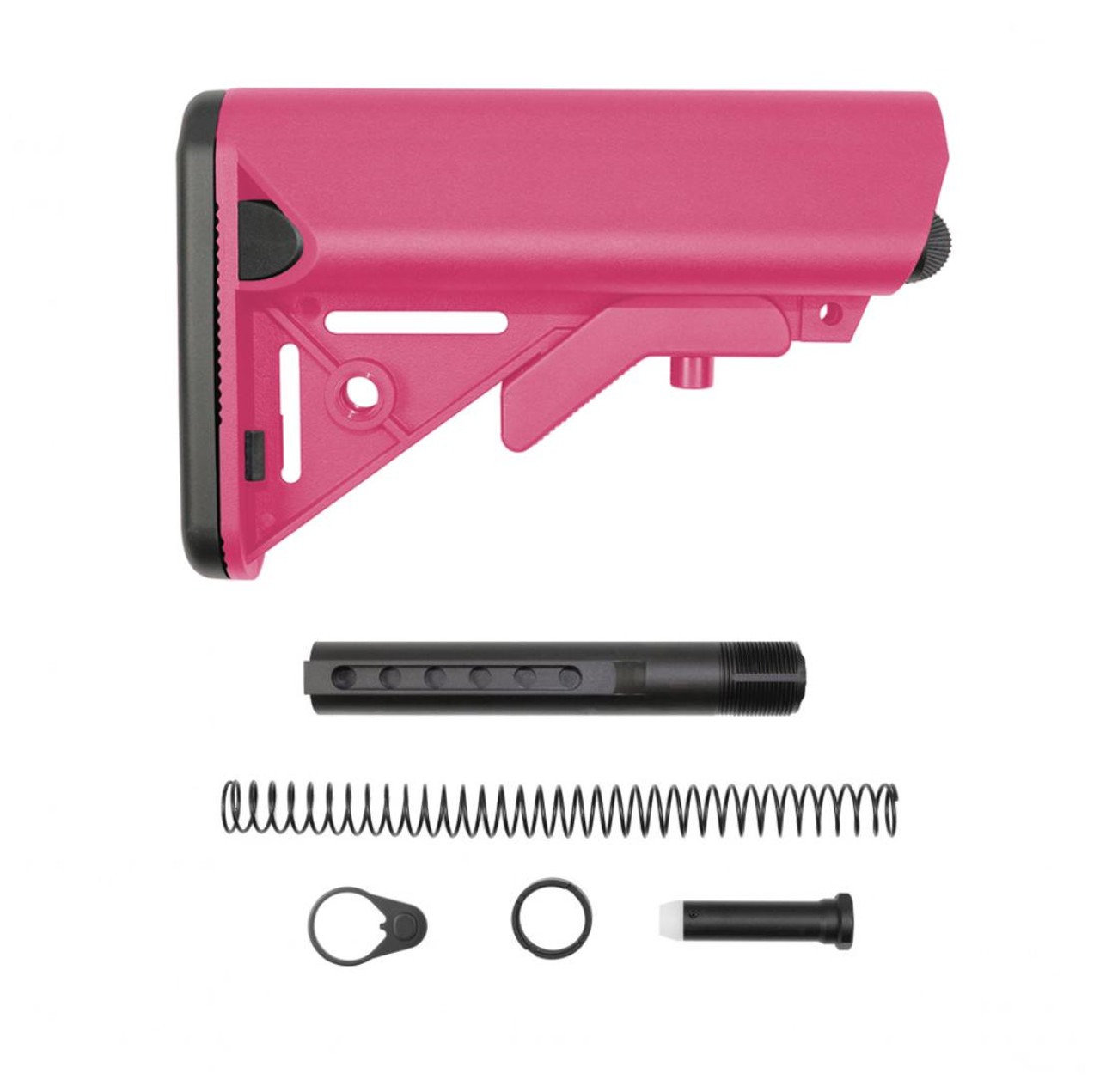 MCS AR-15 SOPMOD Stock Mil-Spec 6-Position Collapsible Buffer Tube Kit - Cerakote Pink 