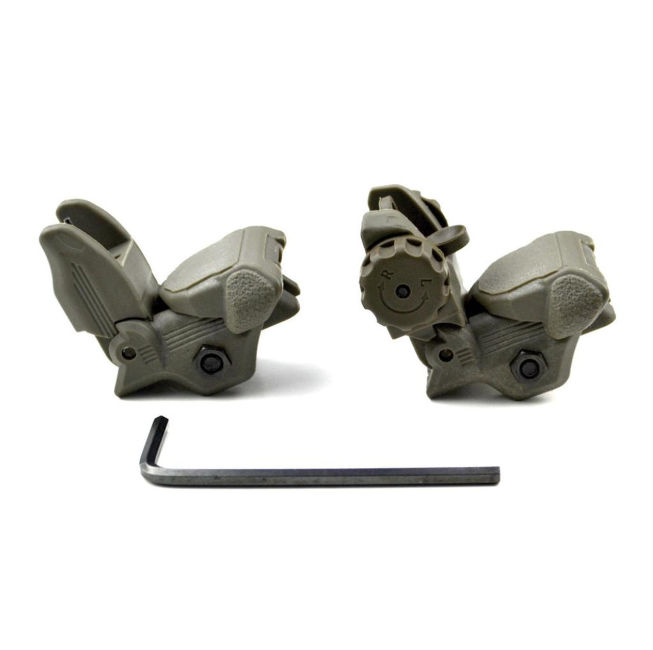 MCS Polymer Front and Rear Flip Up Back Up Sight Set - Green 