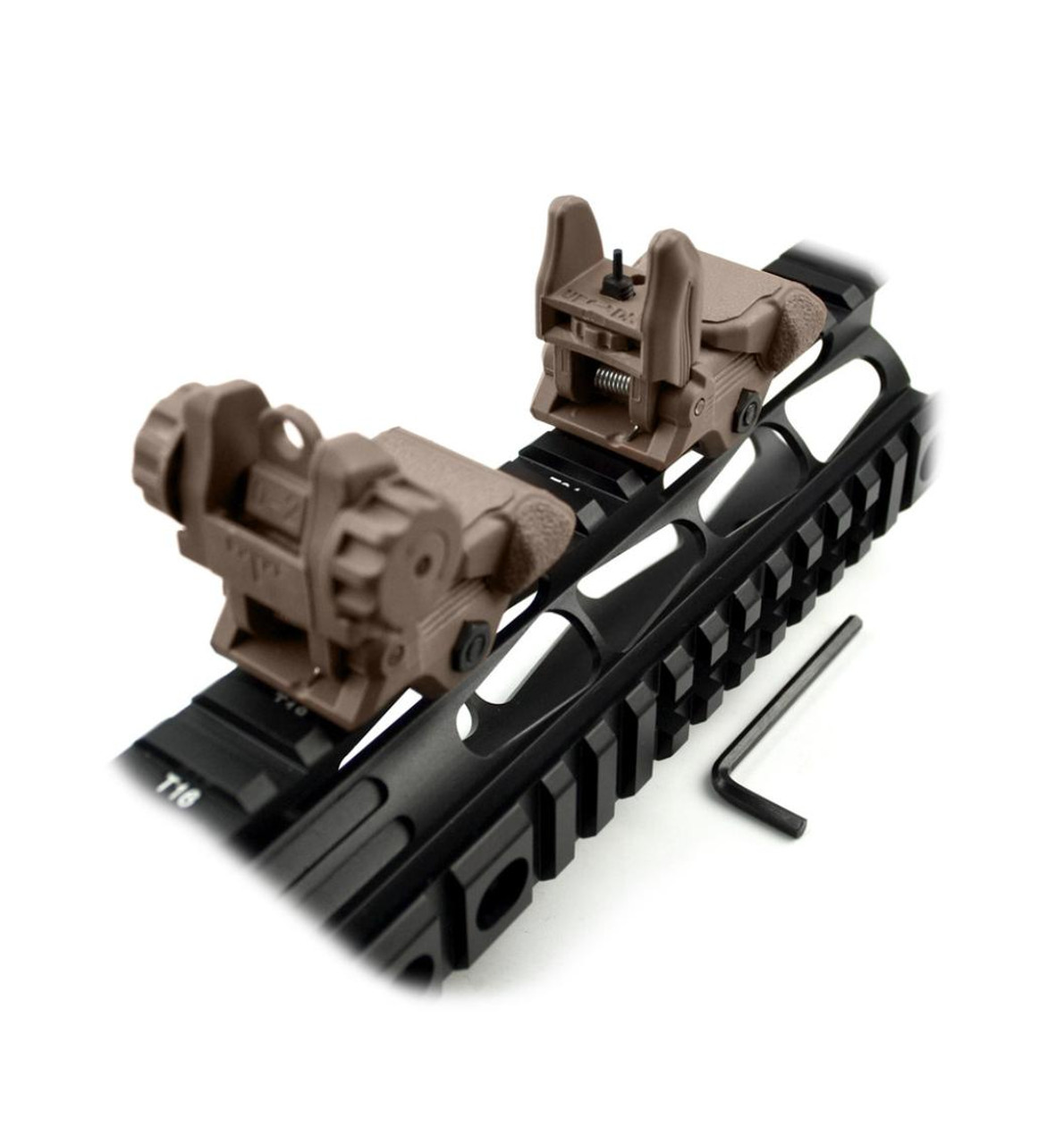MCS Polymer Front and Rear Flip Up Back Up Sight Set - Tan 