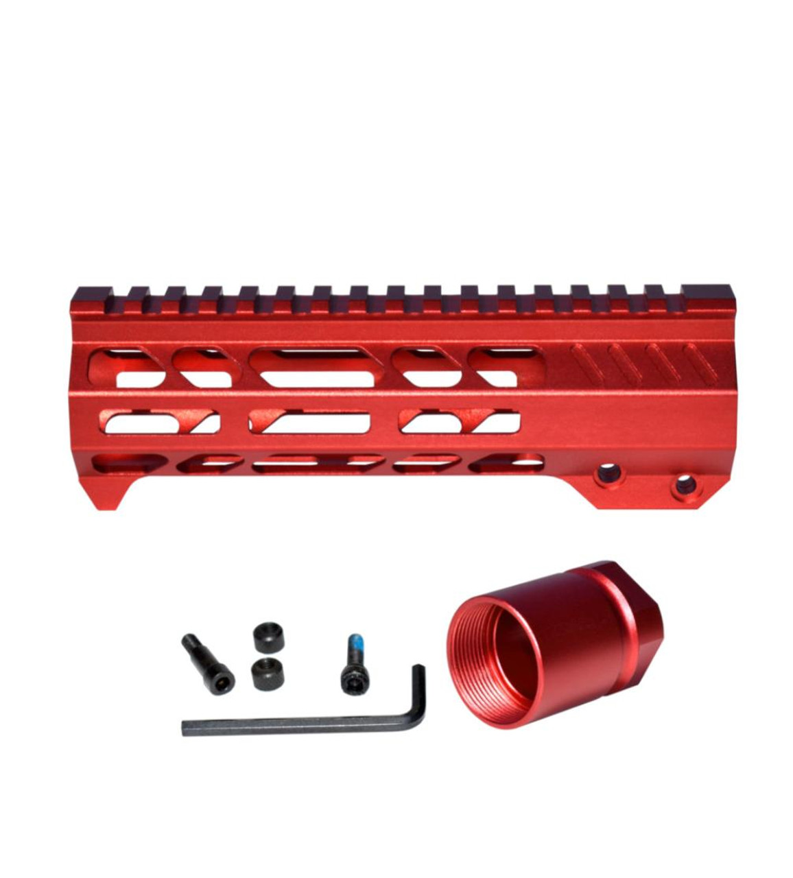MCS 7" Red M-LOK Free Float Handguard with Integrated Hand Stop for 223/5.56 Uppers 