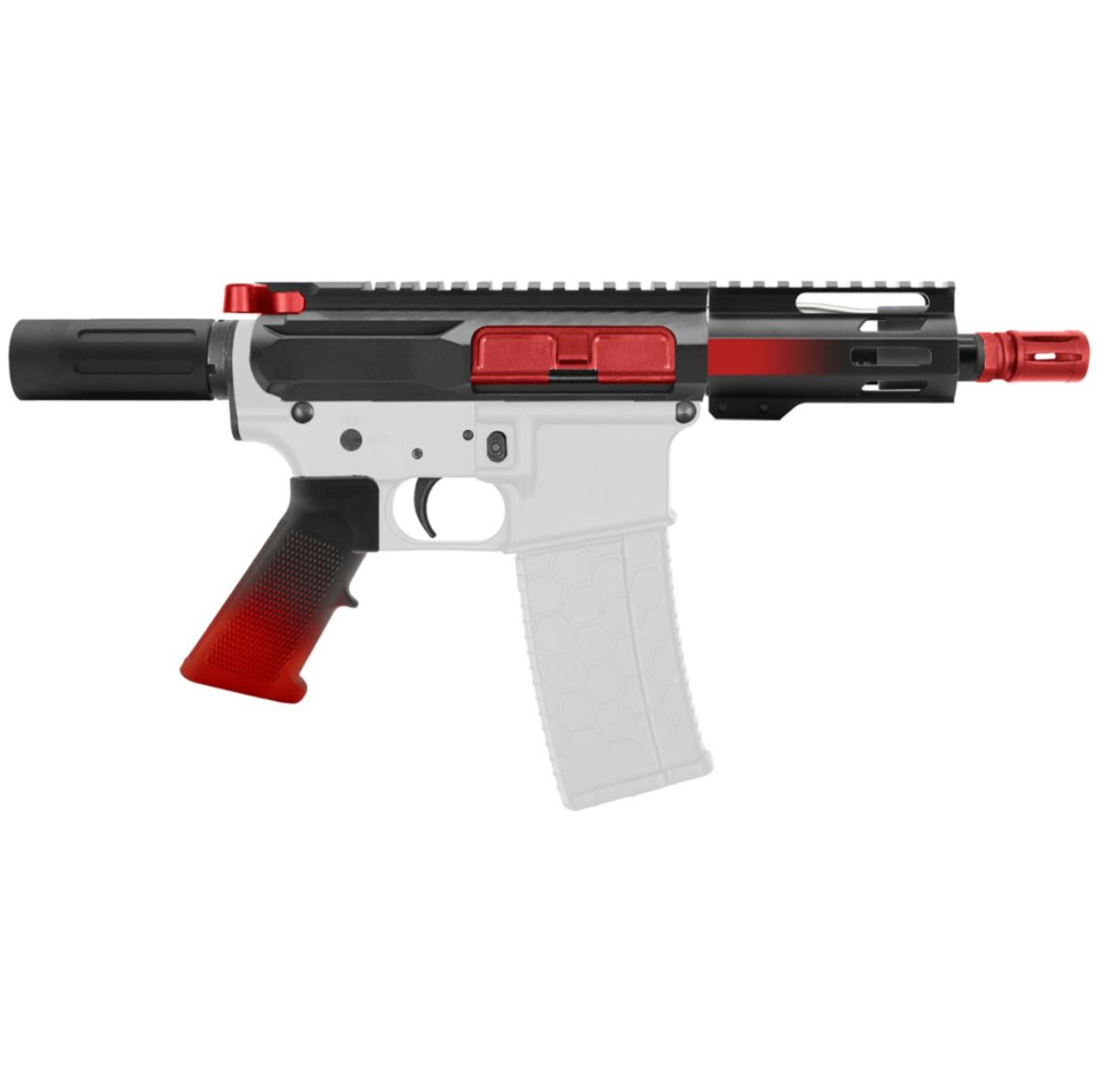 MCS AR-15 5.56 NATO 5'' MICRO PISTOL KIT - SIDE CUT BILLET UPPER WITH 4'' HANDGUARD - CERAKOTE RED 