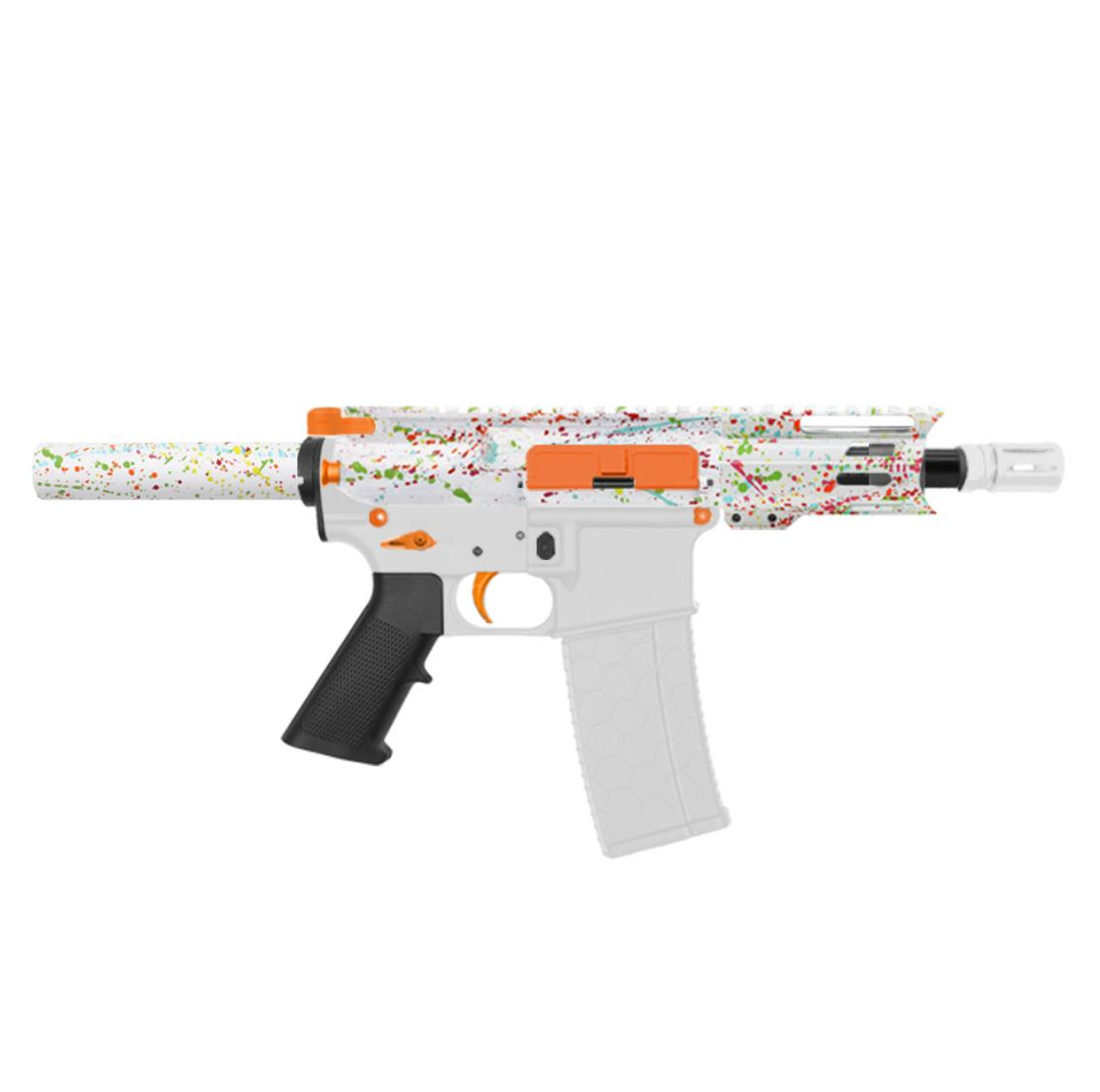 MCS AR-15 5.56 NATO 5'' PISTOL KIT - FORGED UPPER WITH 4'' HANDGUARD - CERAKOTE SPLATTER - ORANGE 